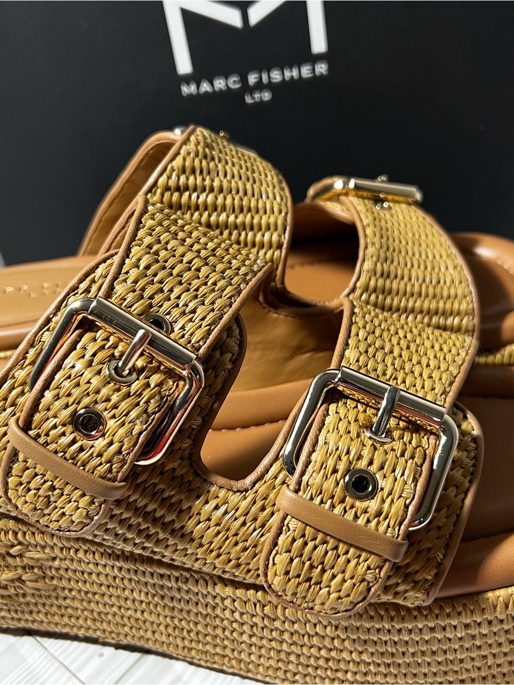 Marc Fisher LTD Poppy Raffia Platform Wedge Sandals Natural Tan brown Size 9.5 - Picture 7 of 13
